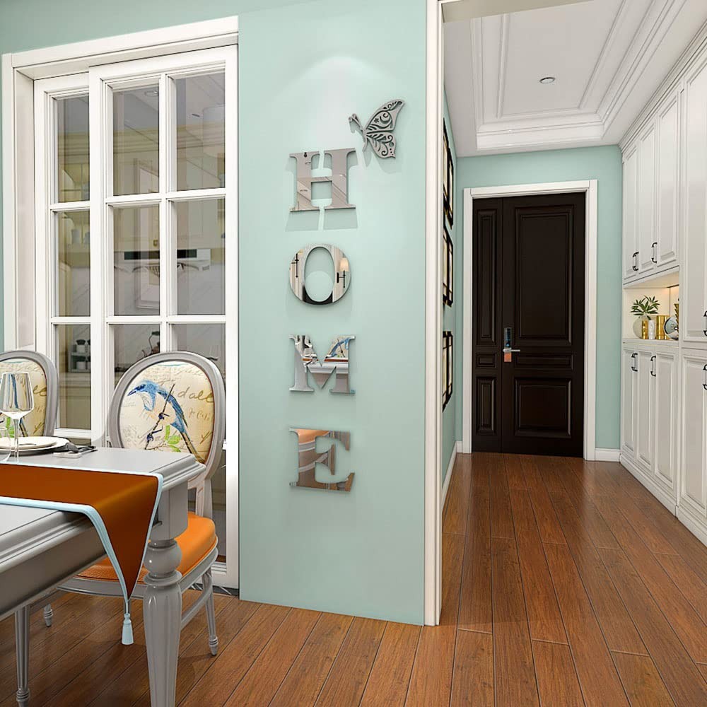 Acrylic Mirror Letter Wall Stickers – Home Decor for Living Room & Bedroom, Silv