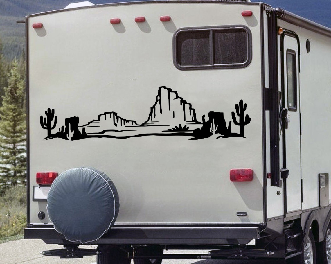 Desert Cactus Mesa Scene Vinyl Decal V15 Southwest Landscape RV Travel Trailer