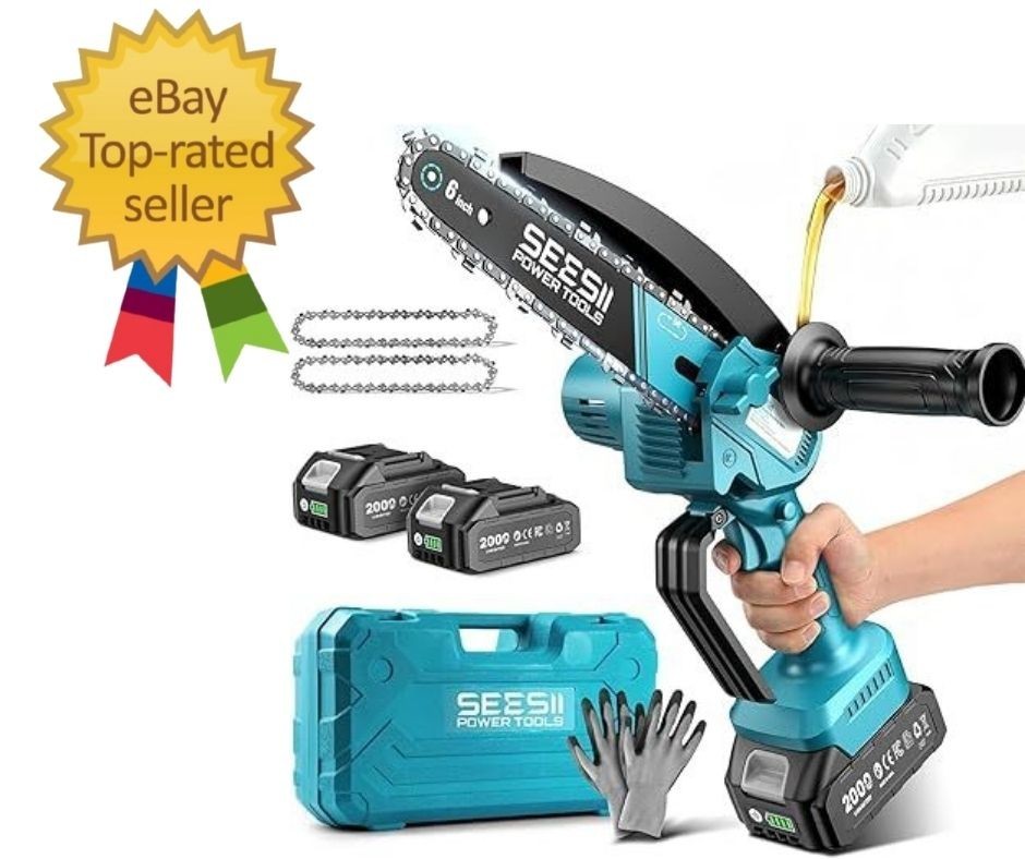 Brushless Mini Chainsaw 6 Inch, Handheld Saw with 2 * 2000 mAh Batteries, Cor…