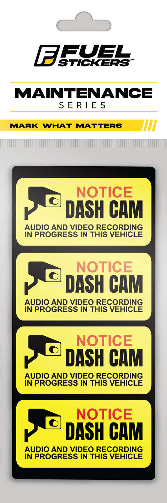 Dash Cam Sticker (small) – 2"x1" – 4 Pack