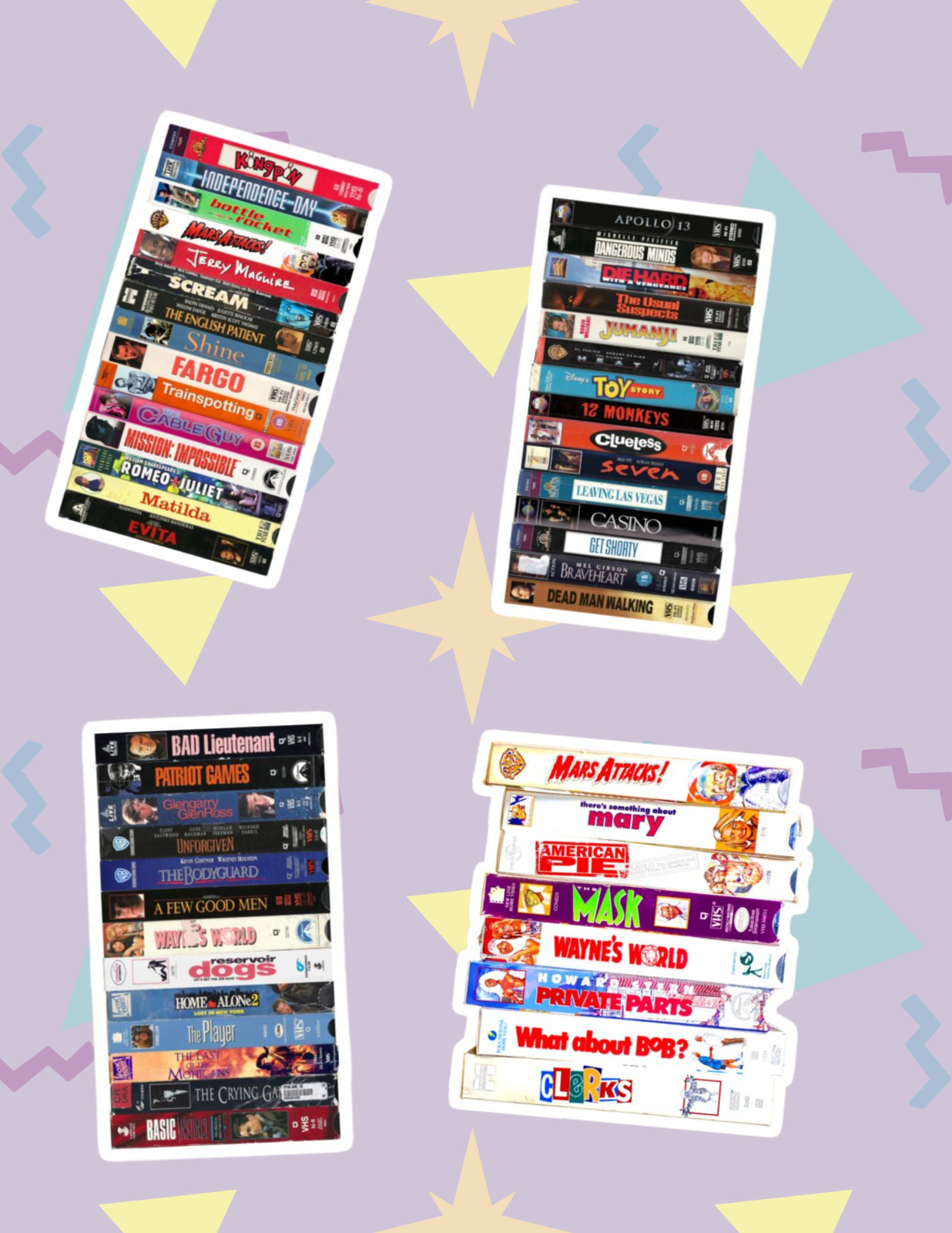 90's VHS Retro 4pc Sticker Pack