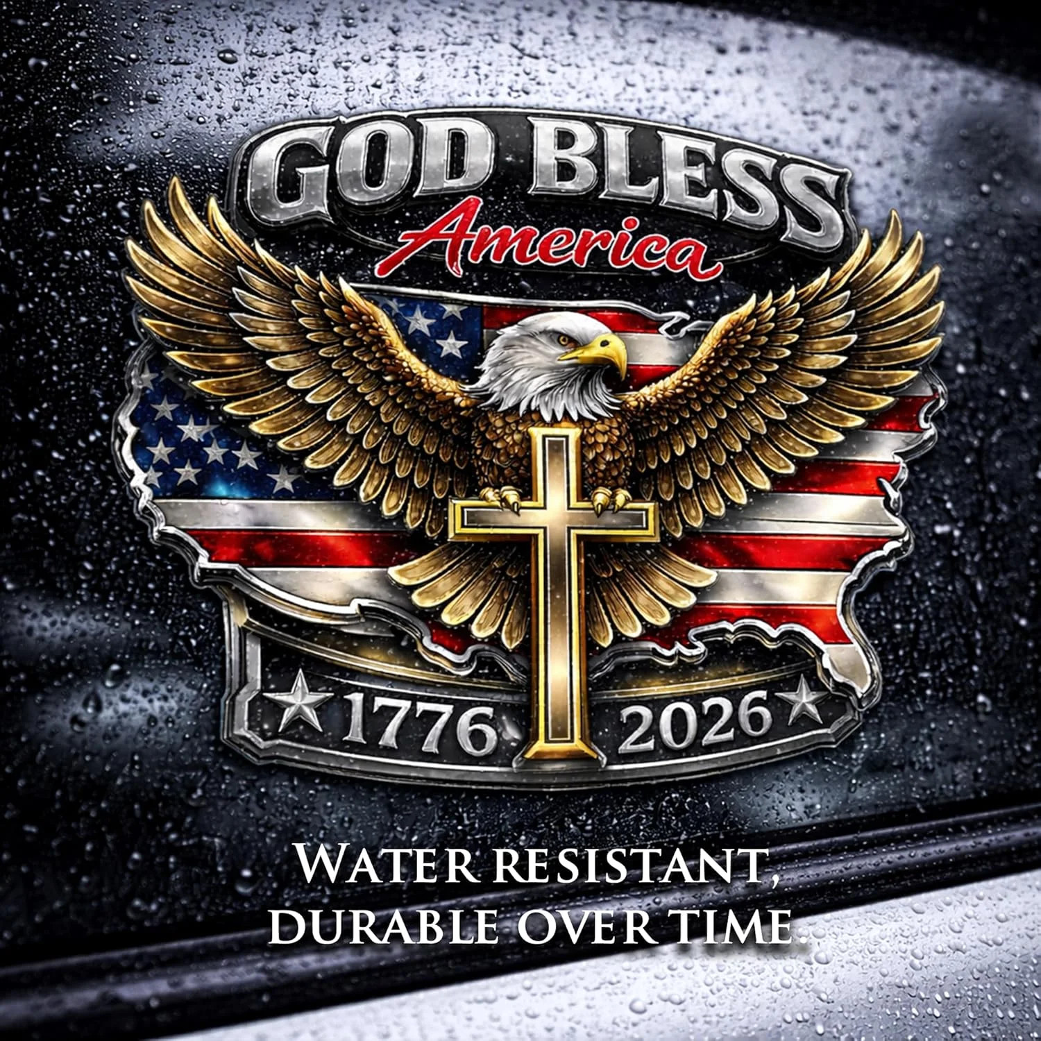 2pcs God Bless America 250th Anniversary USA Car Decal Sticker, Patriotic Bald E