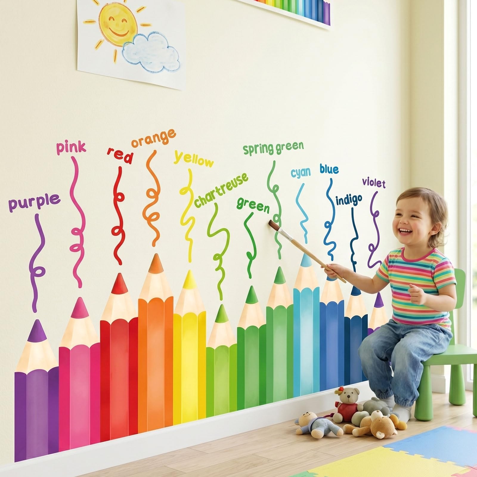 Educational Pencil Crayons Wall Stickers Learning Color Educational Decals fo…