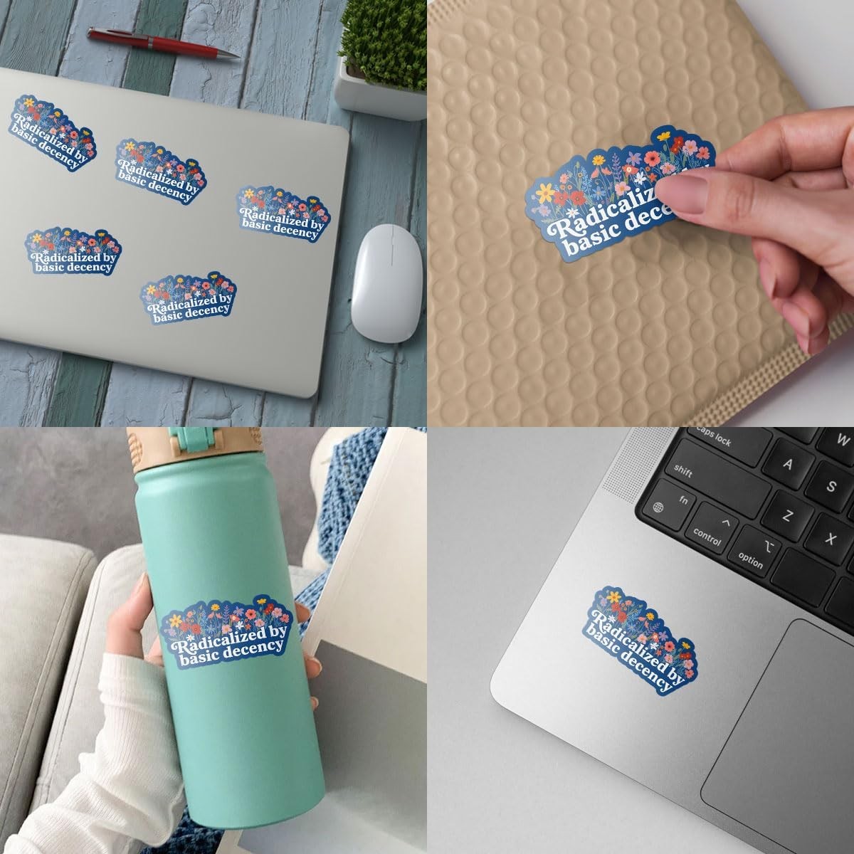 3Pcs Radicalized by Basic Decency Stickers, Colorful Flower Vinyl Decals for Lap