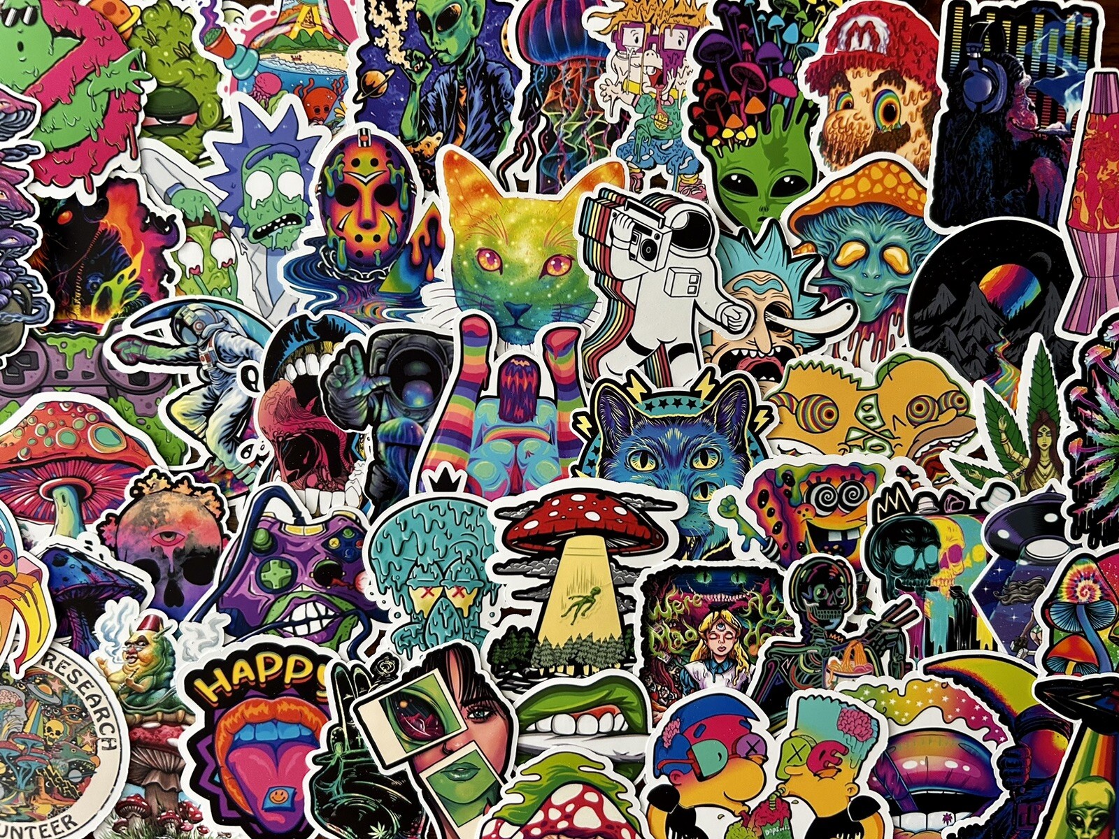 25/50 Piece Psychedelic Sticker Pack – Waterproof Vinyl – Pop Culture Weed