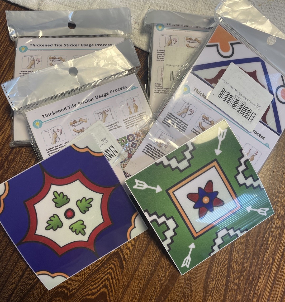NEW Lot of Four Packs Retro Mosaic Tile Stickers, 20 Stickers each Pack, 4”x4”