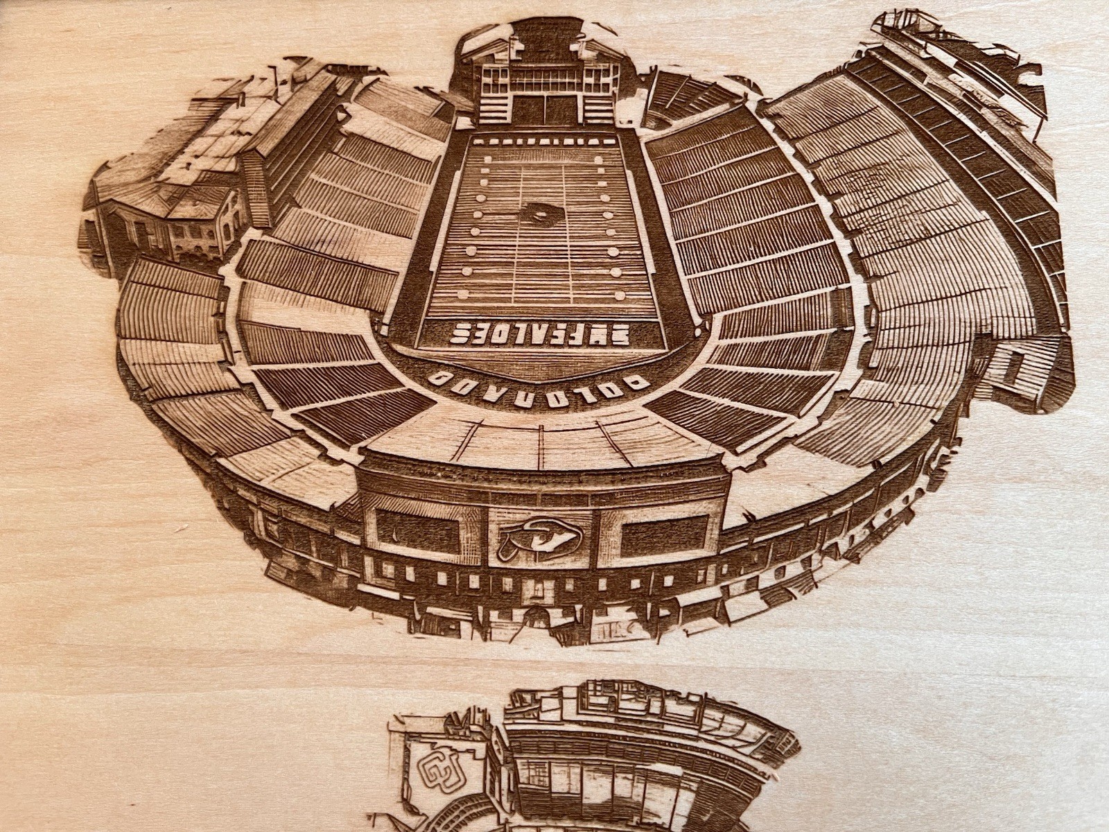 Folsom Field Boulder, Colorado Wood Engraved Blueprint