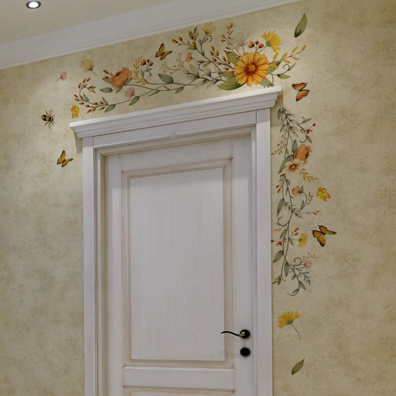 Floral Wall Stickers Door Decals Home Decor PVC Flower Butterfly for Bedroom
