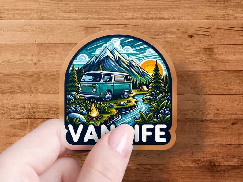 Van Life Sticker – Water-Resistant Camping Decal, Mountain Nature, Outdoor Adven