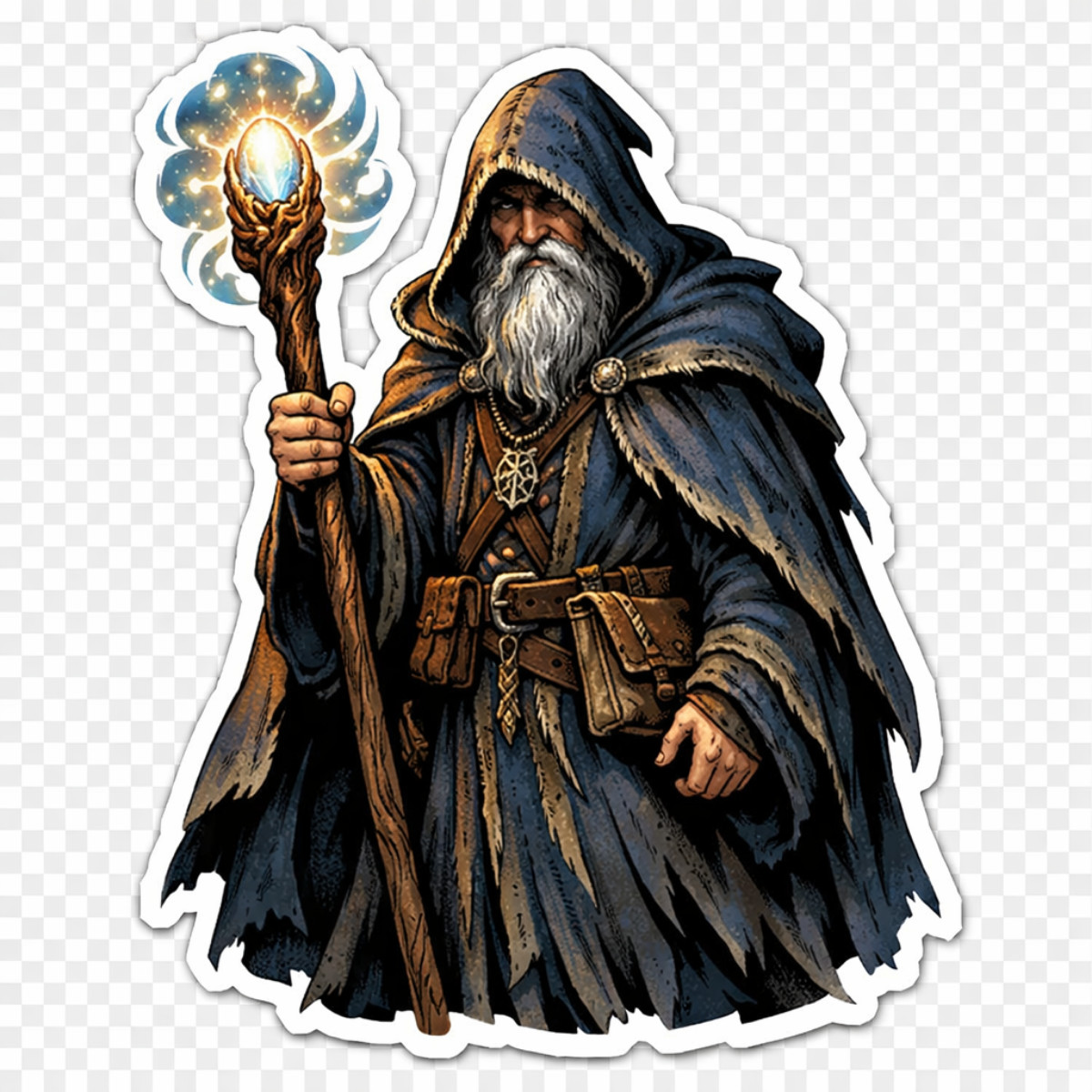 3 inch Dark Wizard Vinyl Sticker – Hooded Mage with Glowing Staff – Fantasy RPG