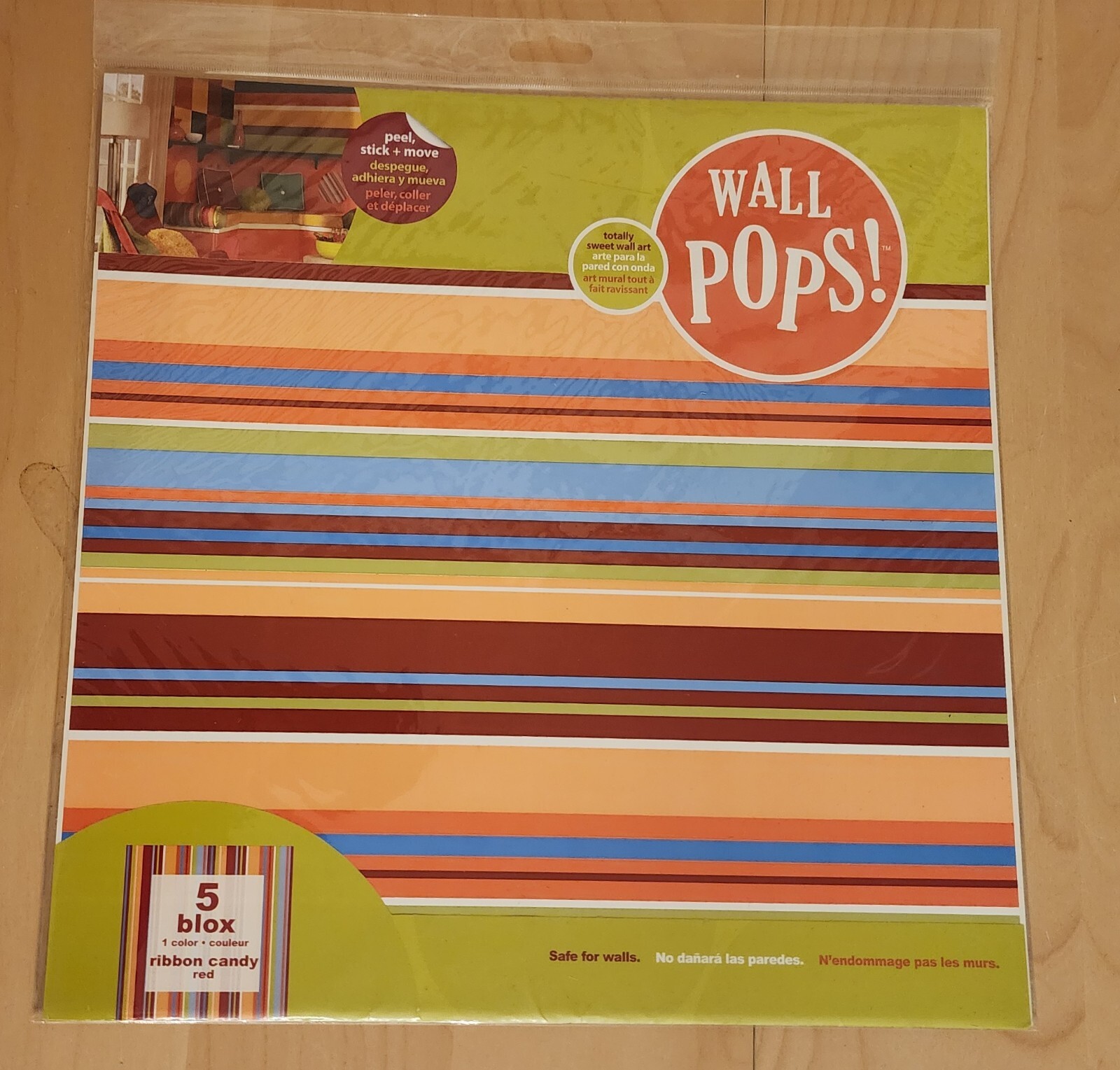 New Wall Pops 5 Red Ribbon Candy Blox Peel Stick & Move Stickers Decals WPB90252