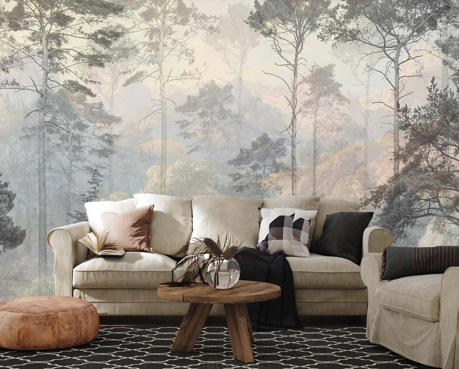 Hazy Forest Wall Mural, Abstract Nature Landscape Wallpaper, Background Wall …