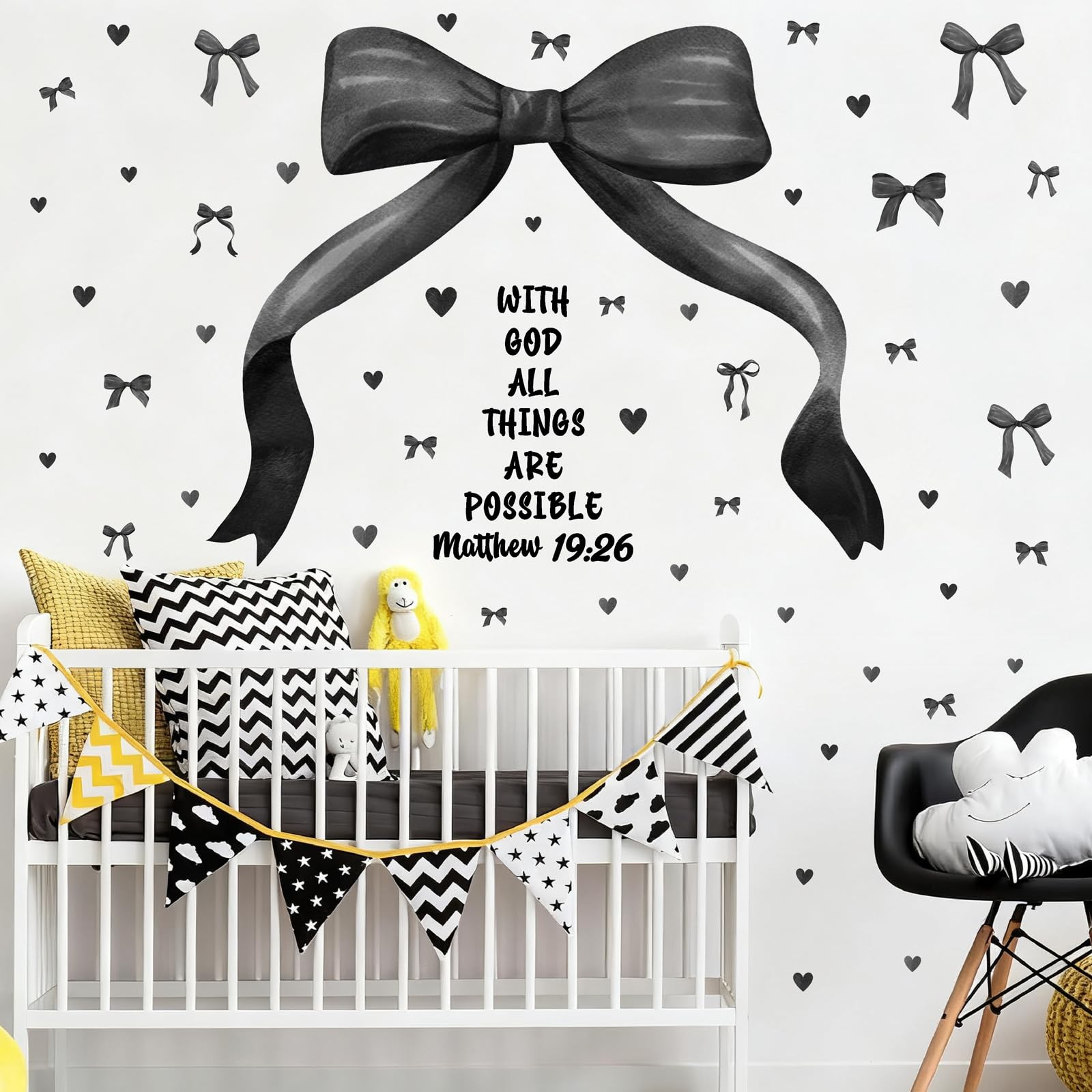 Large Black Bow Wall Stickers Watercolor Bowtie Wall Art Decor for Teen Girls…