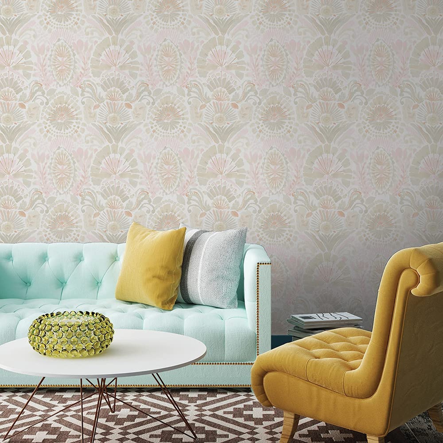 Tempaper Pink Bohemia Damask Removable Peel and Stick Boho Wallpaper, 20.5 in…