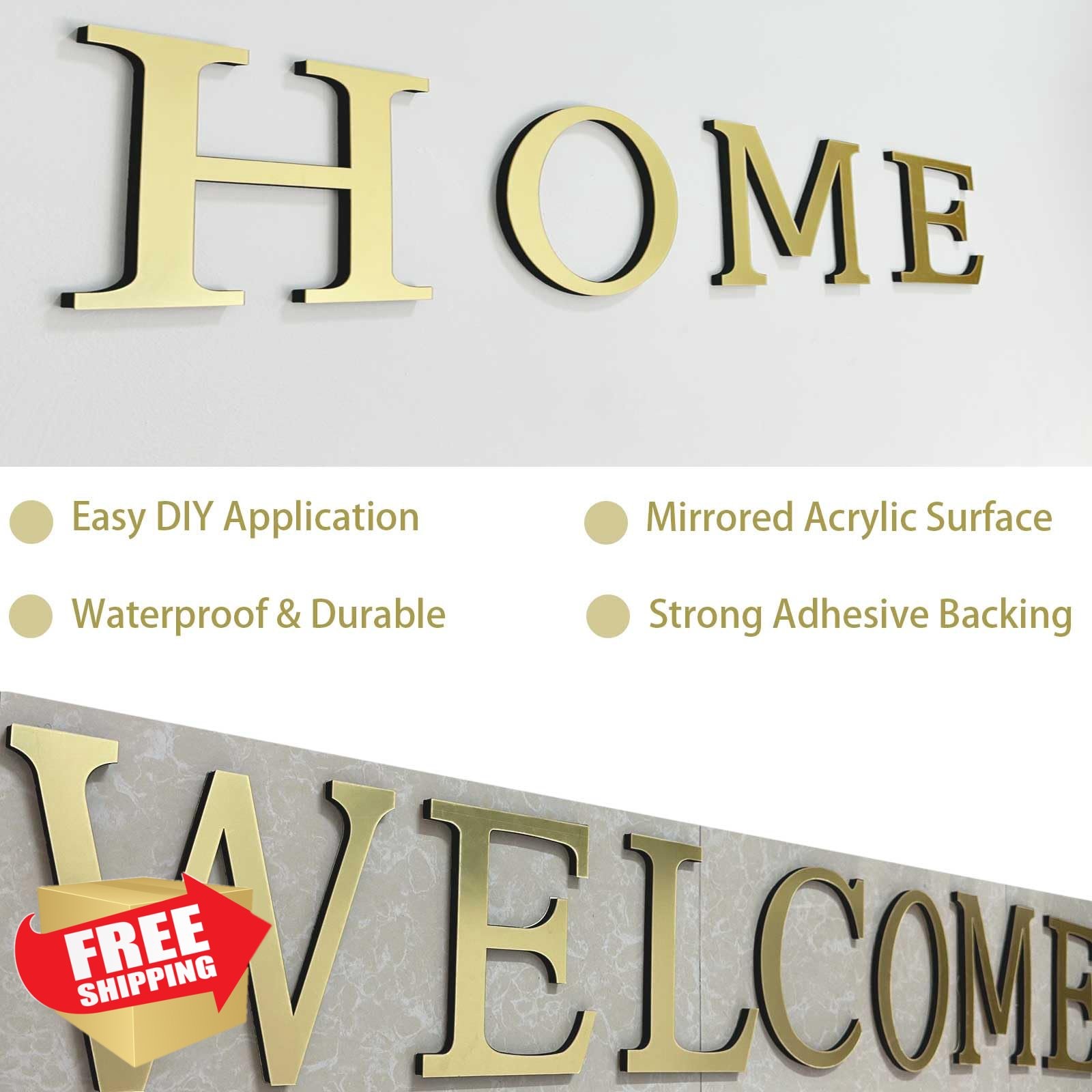 HXymxkeqi O Light Gold 7.87in 3D Raised Letter Wall Sticker
