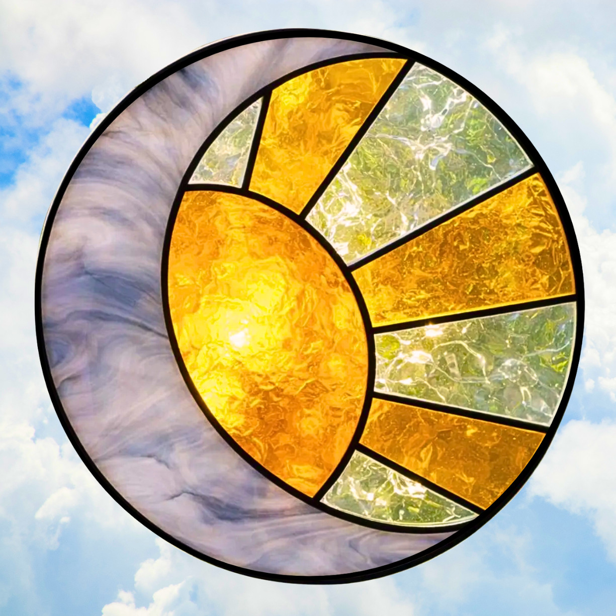 Sun & Moon Faux Stained-Glass WINDOW CLING Size 8" Round Repositionable Vinyl
