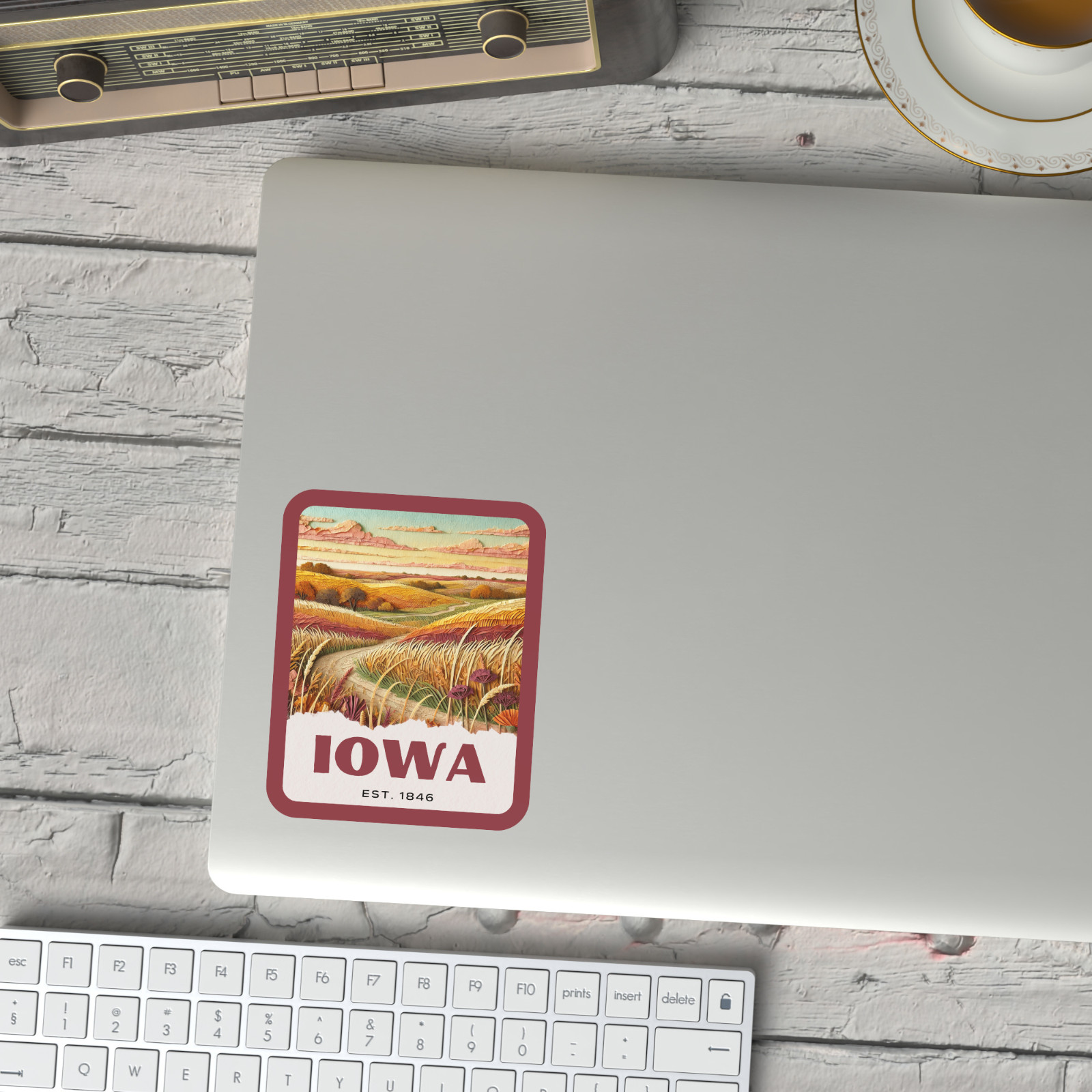 Iowa State Sticker, Paper Collage Look, Scenic Farmland Vinyl Decal