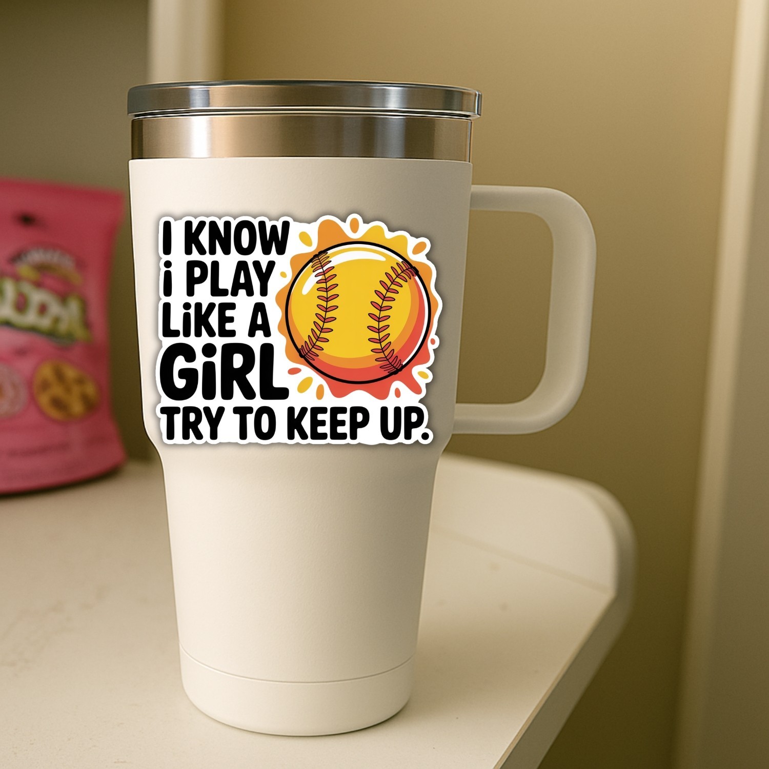 Funny Softball Girl Power Stickers: Waterproof Vinyl Decals – 4 Pack