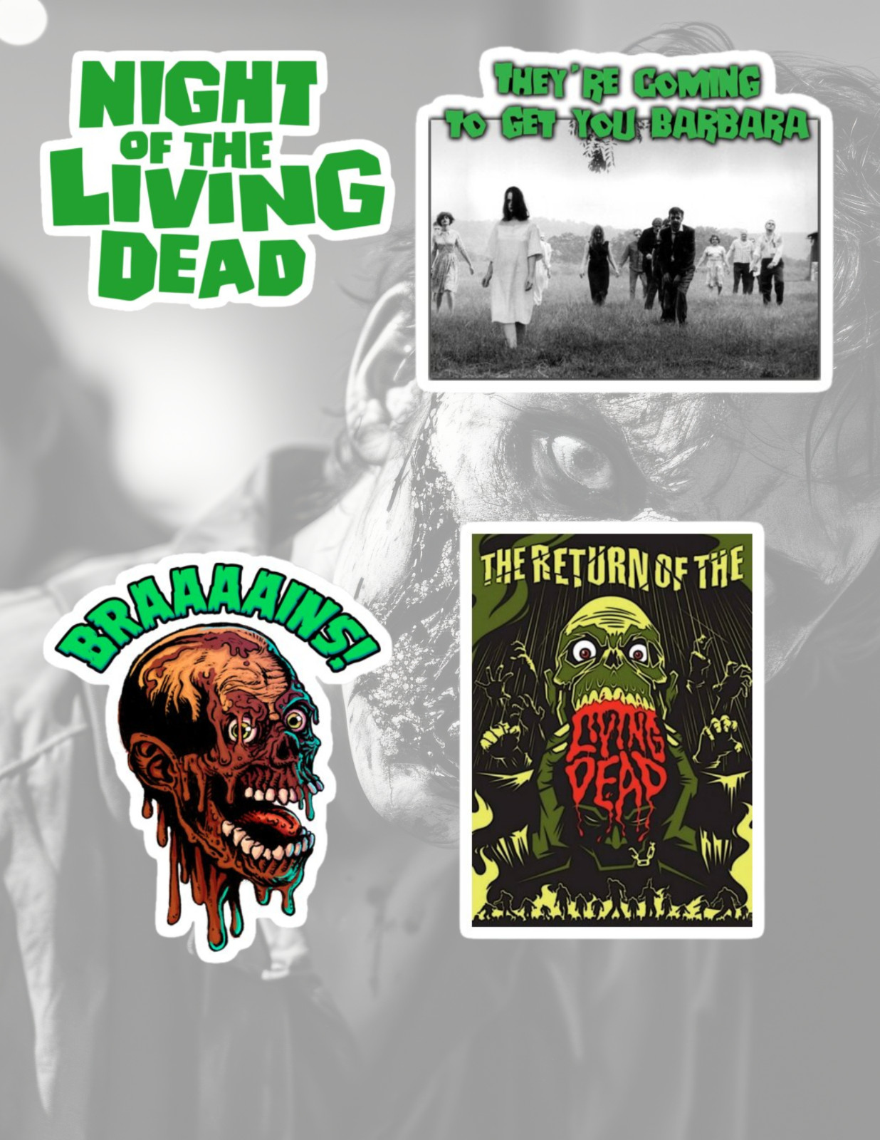 Night Of The Living Dead Zombie Horror 4pc Sticker Pack