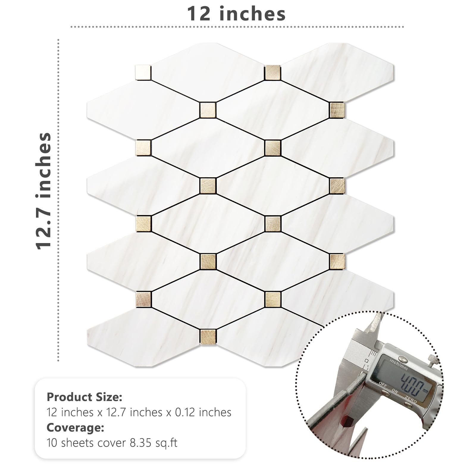 Polished Dolomite PVC Mixed Metal Gold Backsplash Stick On Wall Tiles 10 Sheets