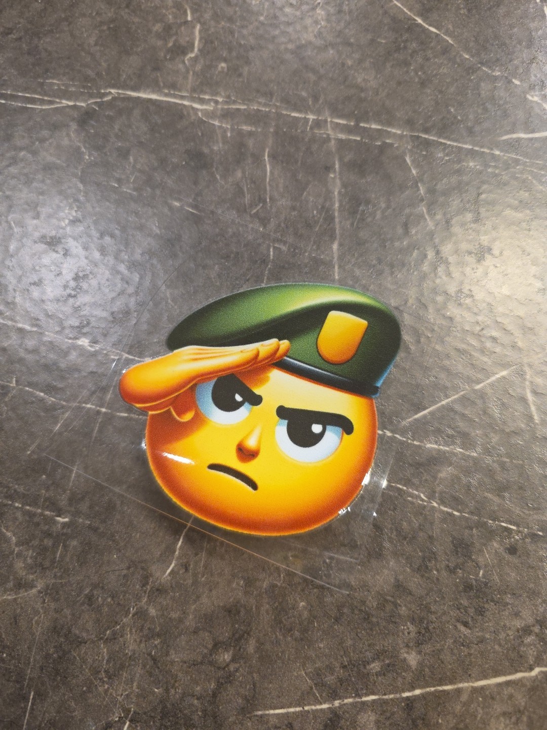 Smiley Face Soldier Salute Emoji UV DTF Decal Sticker In Full Color Waterproof