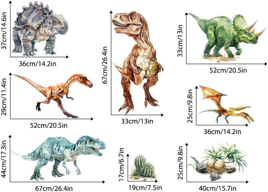 Dinosaur Wall Decals, Large Dino Wall Stickers Volcano Tropical Plants Cactus Pe