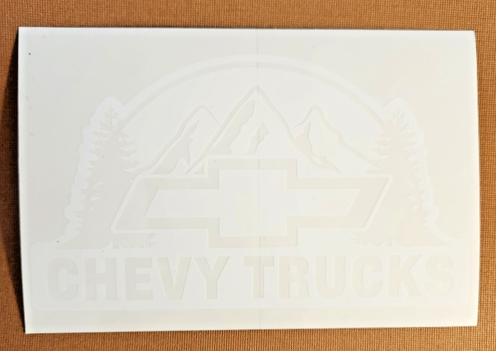 Chevy Truck Decal Sticker Bowtie Logo Mountains Window Graphic White 4×6" (B)