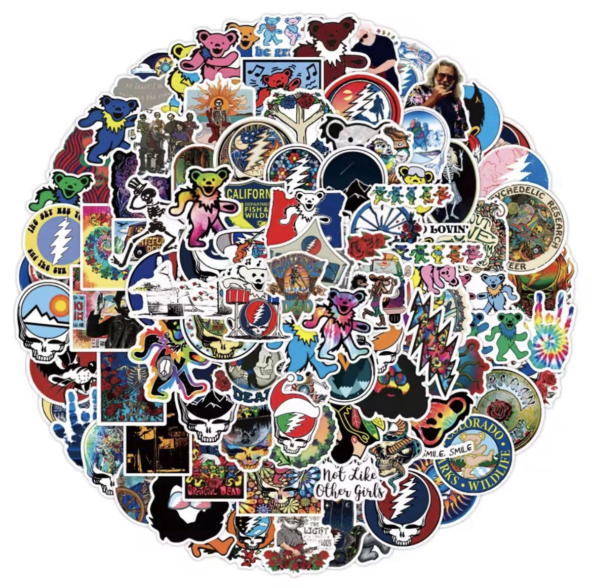 Grateful Rock Band Stickers 50pk Rock Music Dead Head Fun Stickers FREE SHIPPING