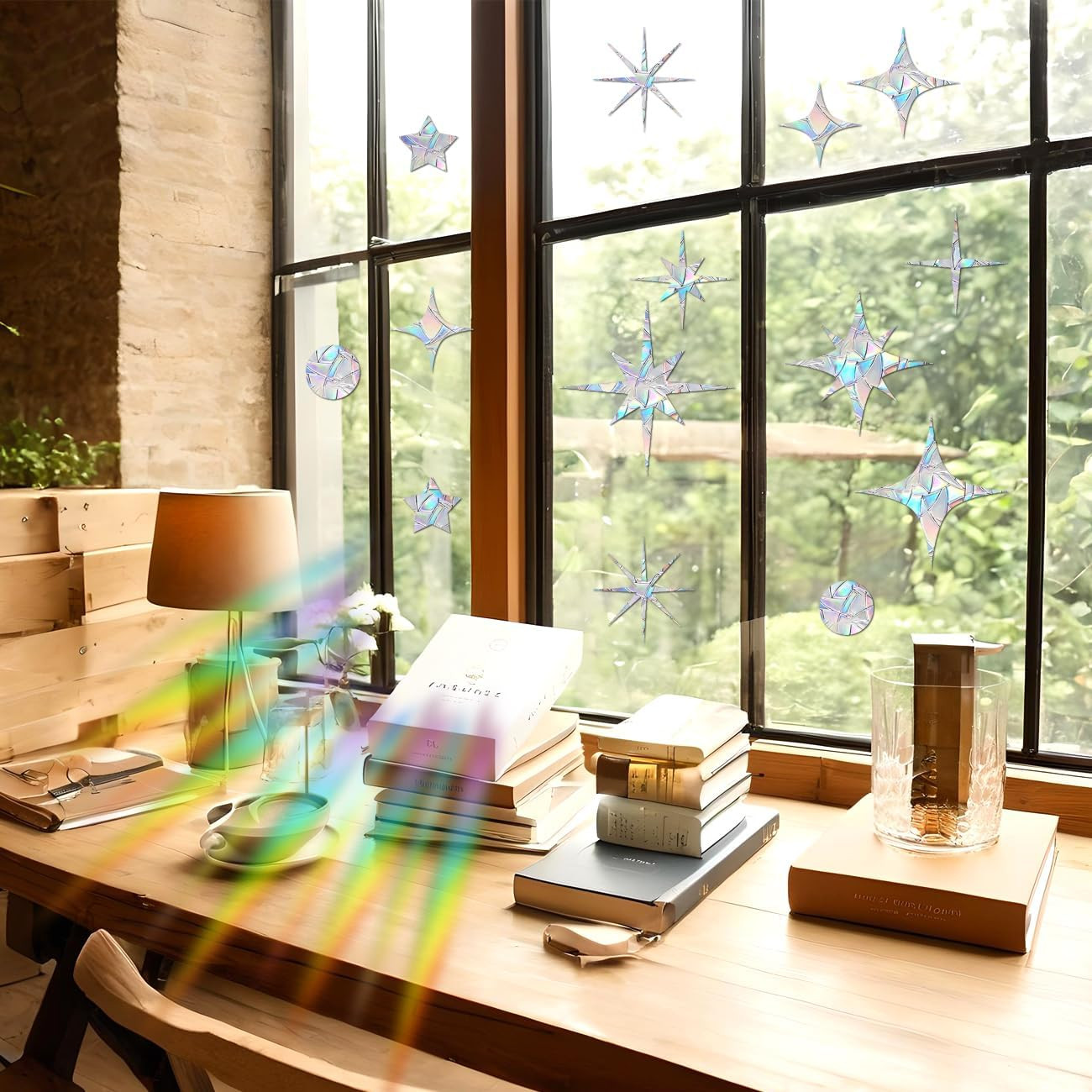 51-Piece Star Window Decals – Rainbow Suncatcher Anti-Collision Clings