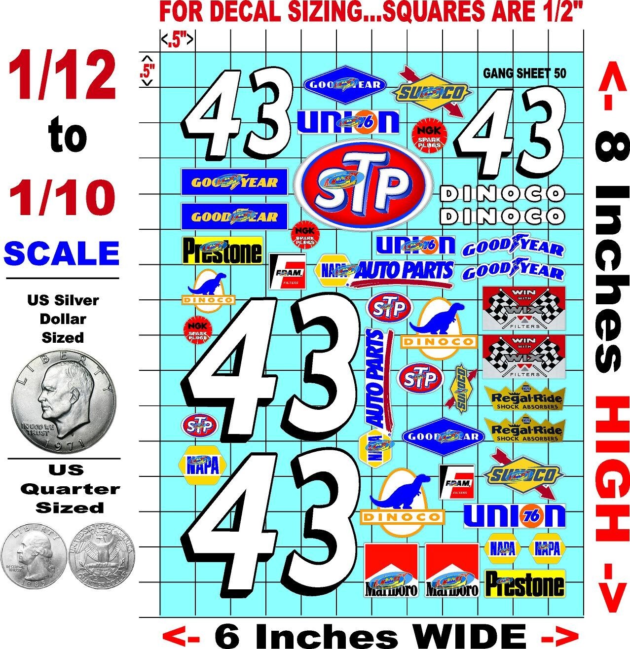 Clear Matte Vinyl Sticker Sheet#50-R/C MODEL Decal fits 1/10-1/16 Scale r.petty