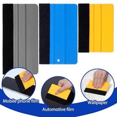 3 Pcs Squeegee for Vinyl, Black Felt Edge Vinyl Squeegee 4in, 5in, 6in Felt