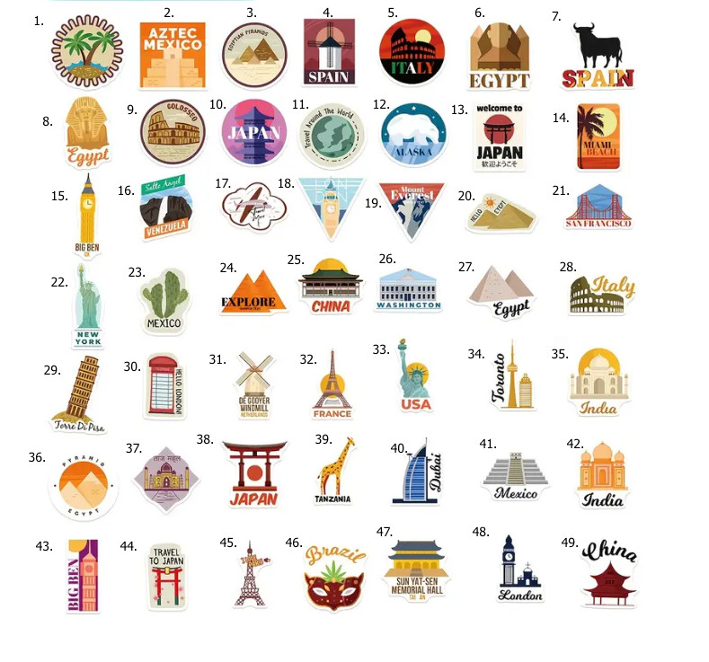 World Landmark Vinyl Stickers – Select A Sticker – BUY2GET4FREE!