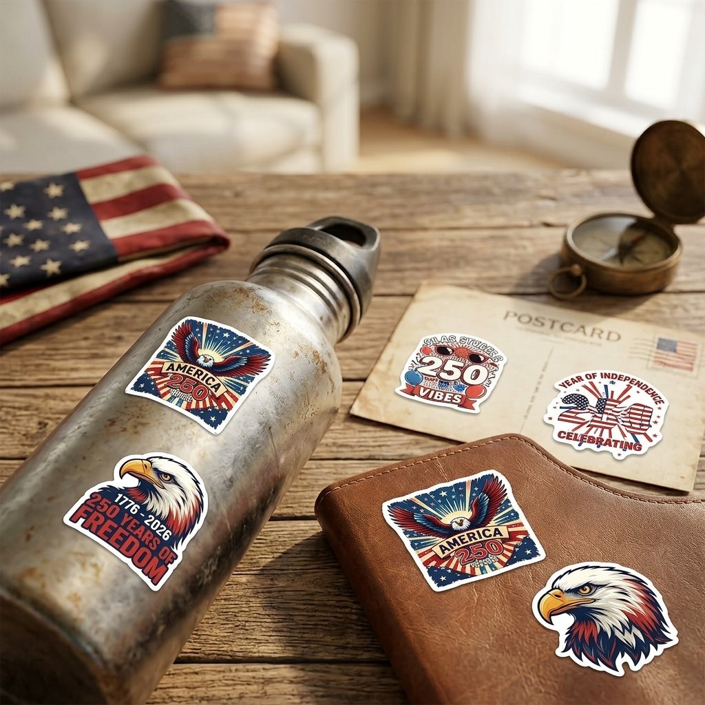 56Pcs 1776-2026America Anniversary Stickers Assorted Patriotic Decorative Decals
