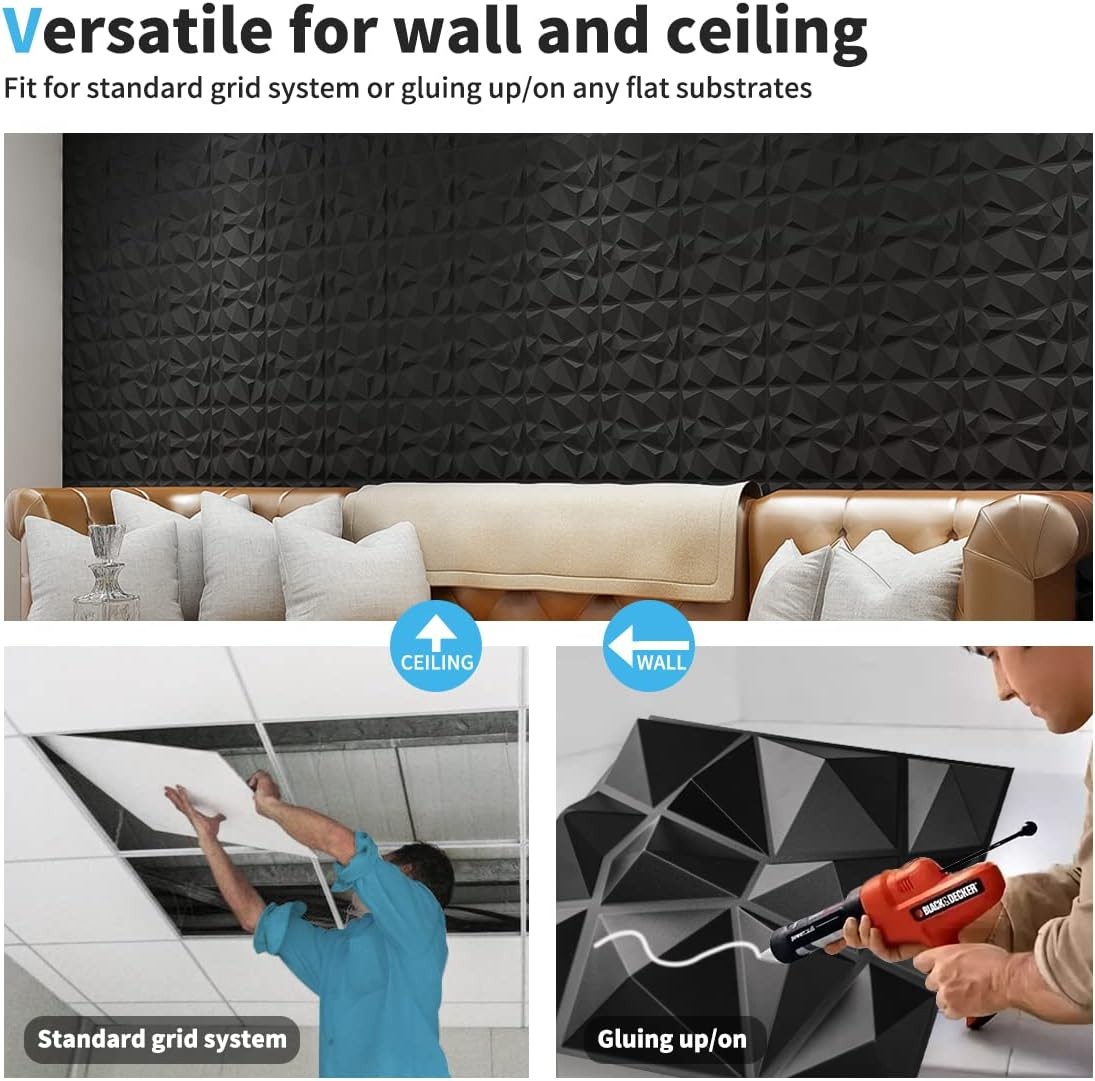 10PCS 12*12" 3D Wall Panels Diamond Design Textured PVC Wall Background Decor