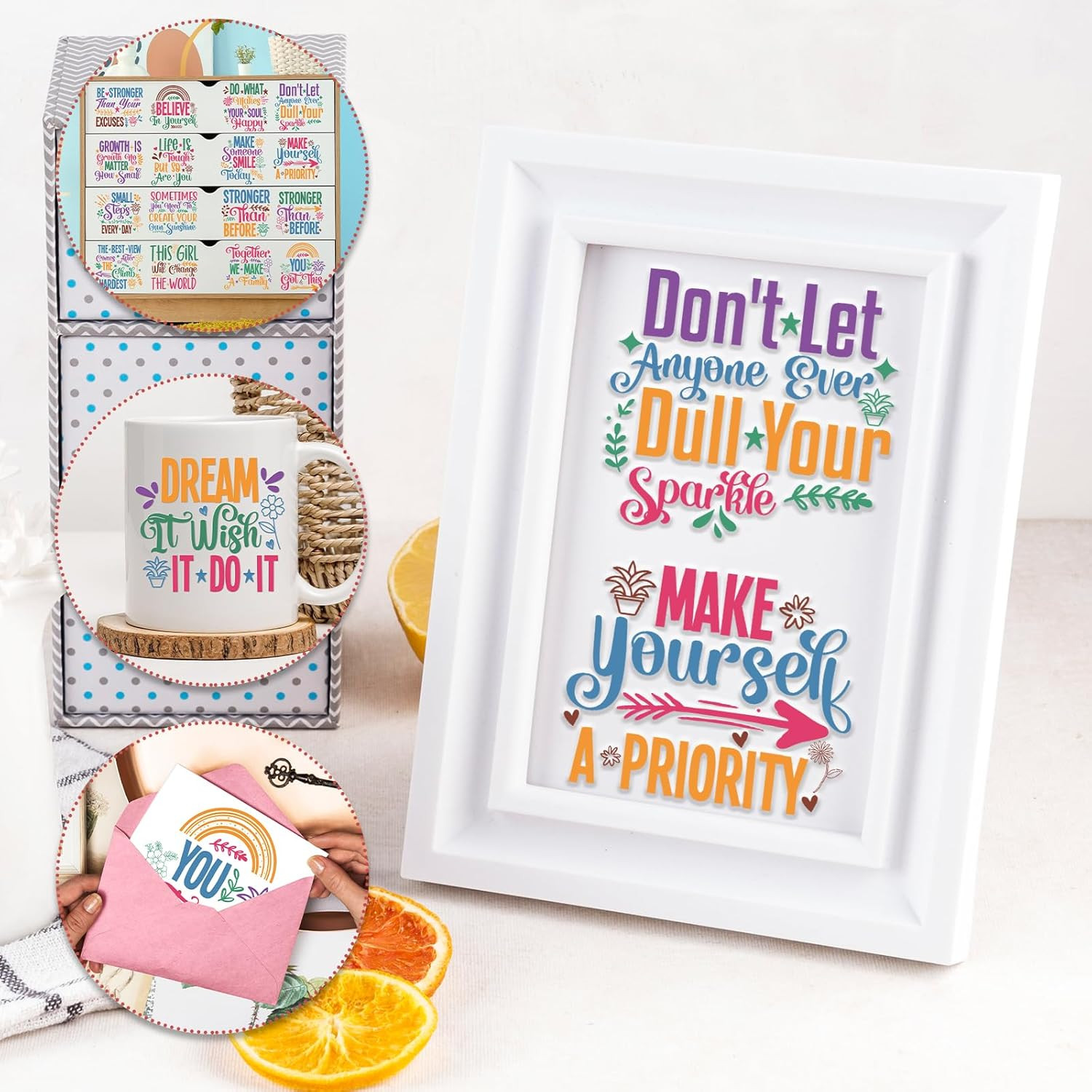 Inspirational UV DTF Stickers – 20 Sheets Motivational Quotes UV DTF Cup Wraps f