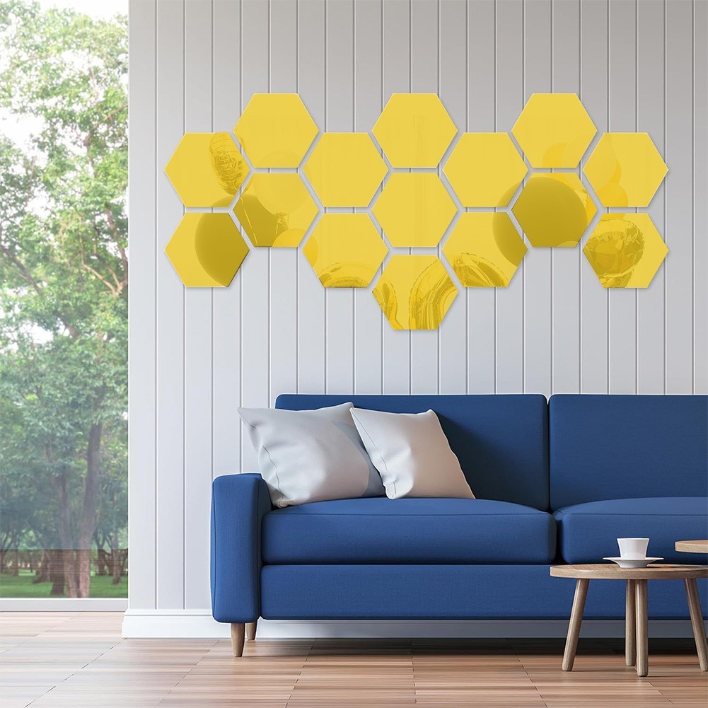 Hexagonal Mirror Wall Panels Set 32 PCS DIY Acrylic Home Wall Decoration