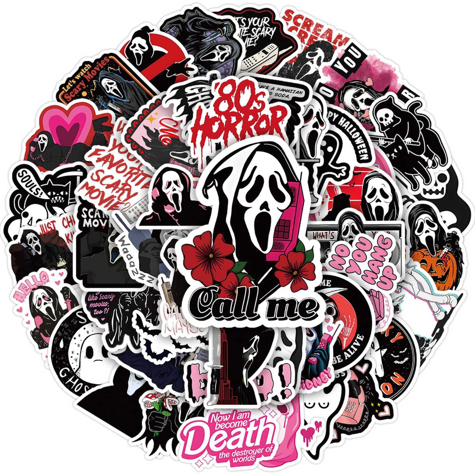 100Pcs Black Pink Gothic Skull Horror Stickers for Kids Water Bottle Waterproof