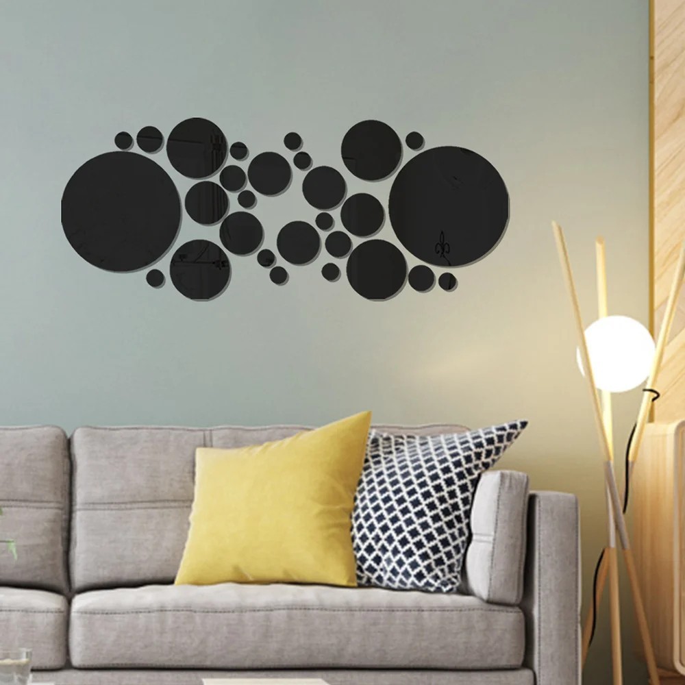 26 Pcs 3D Acrylic Mirror Wall Sticker Round Mirror Bedroom Stickers Decoration
