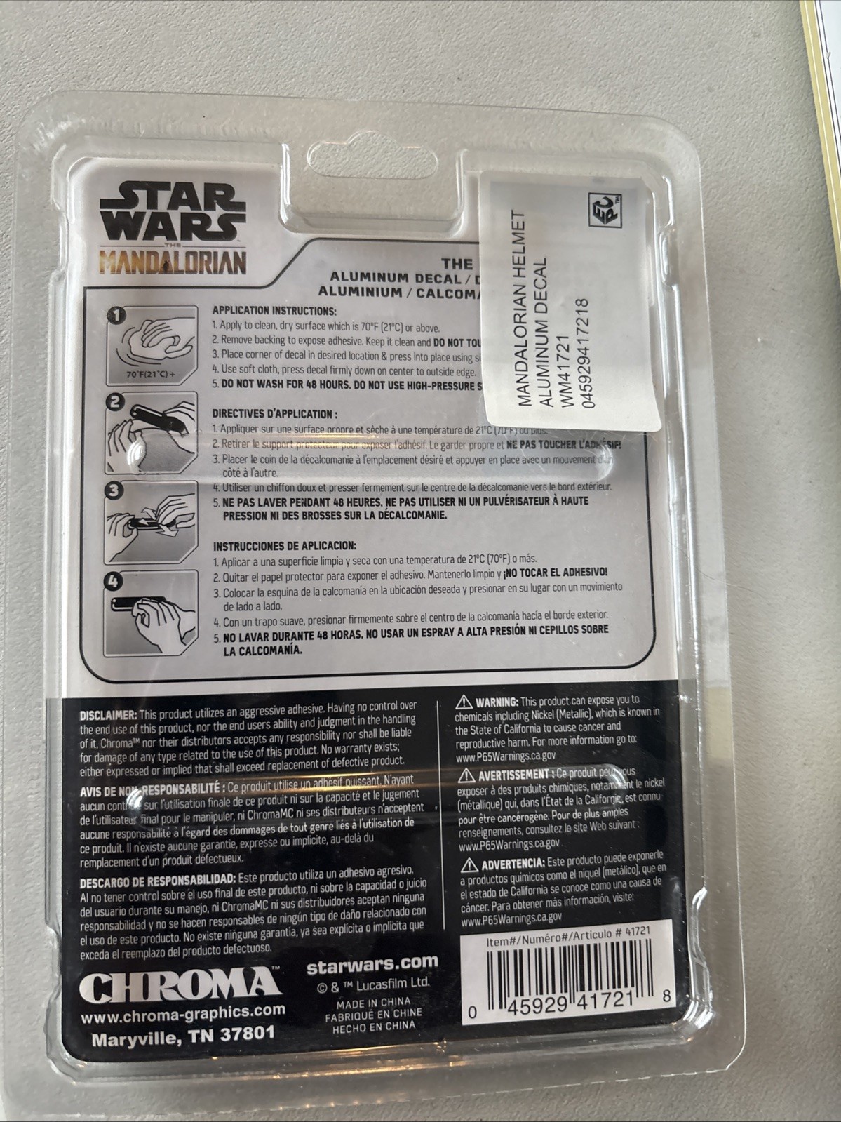 Disney Star Wars Mandalorian Aluminum Car Decal Mando Helmet Design, Chrome