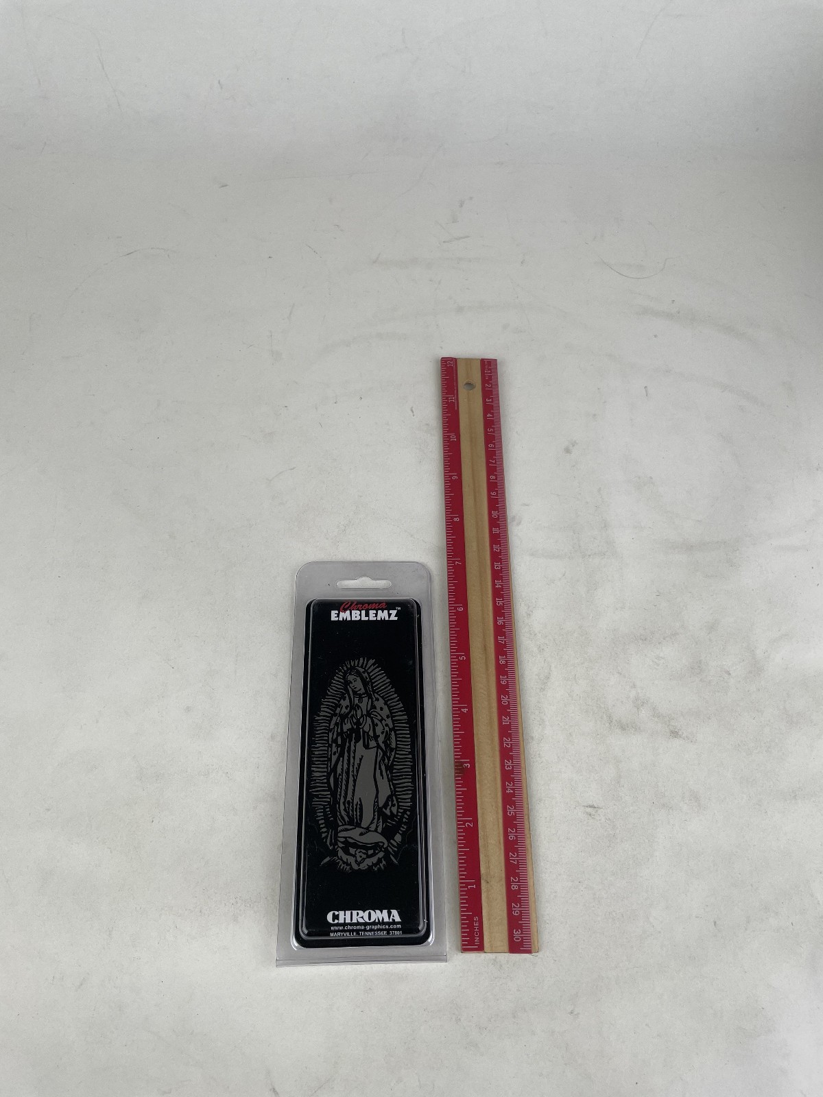 Plastic Emblem Decal Chrome Our Virgin of Lady of Guadalupe 2 Pak Set