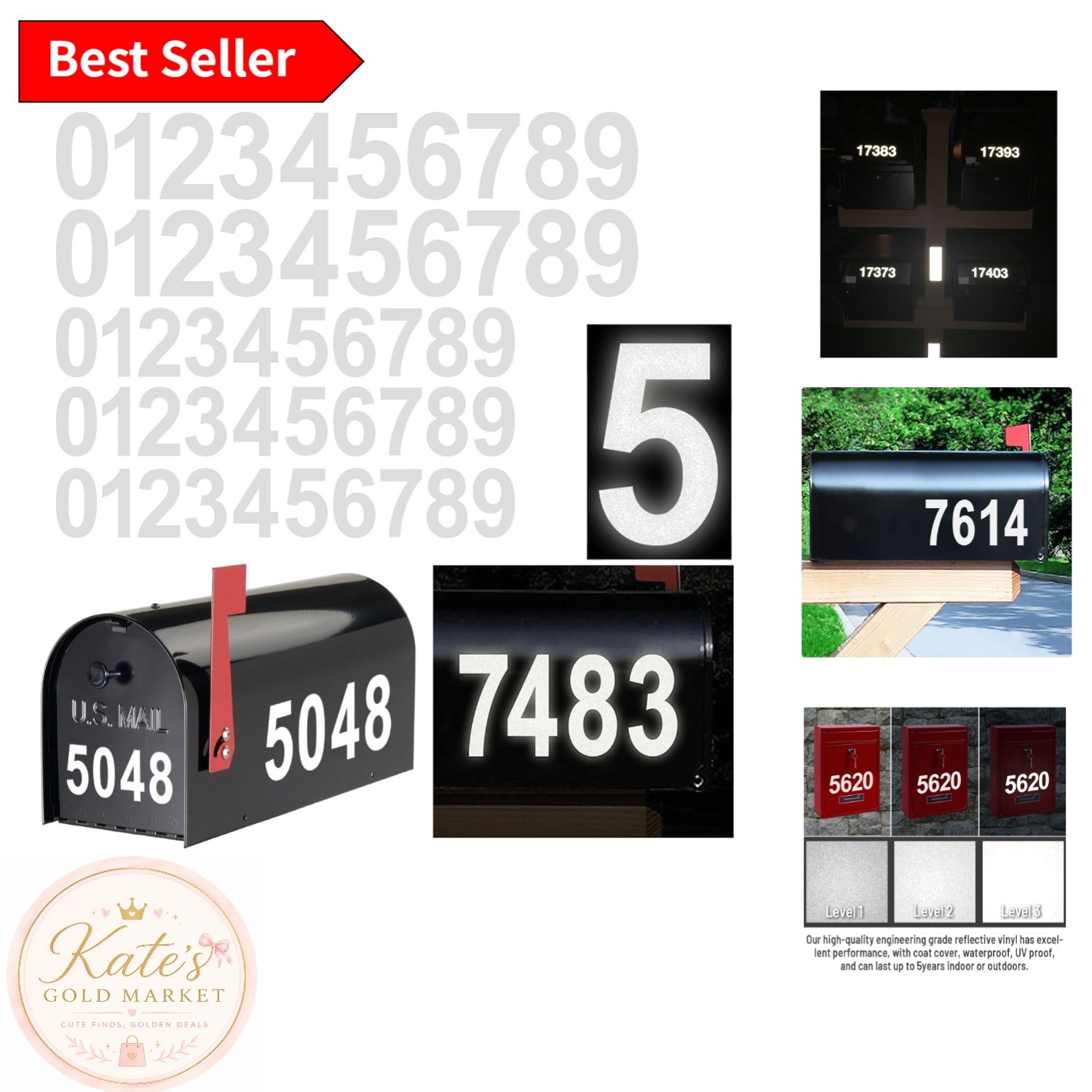 Reflective Vinyl Mailbox Number Decals – Waterproof & Self-Adhesive, 3" & 4"