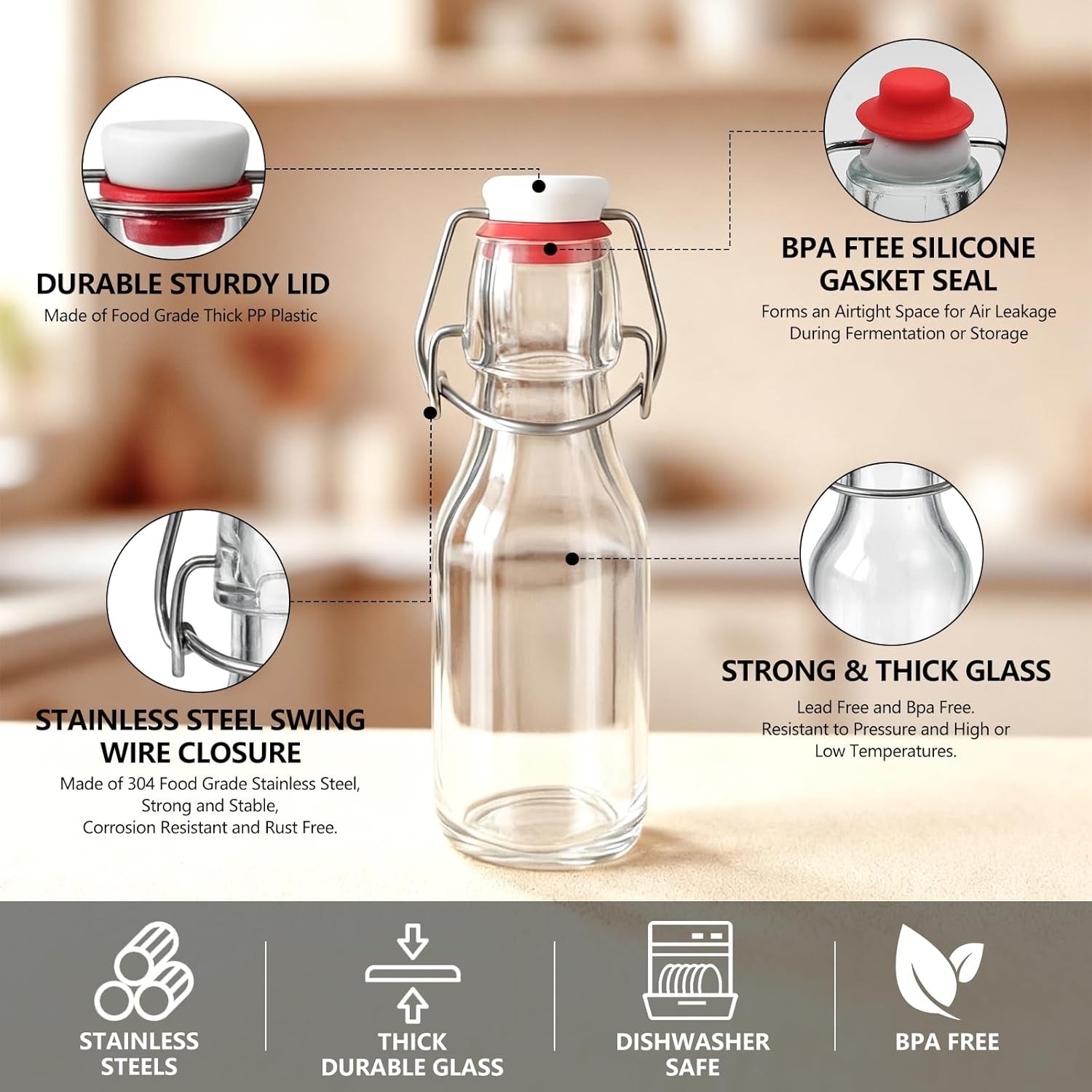 24 botellas de vidrio con tapa abatible de 4oz con tapa abatible para Kombucha