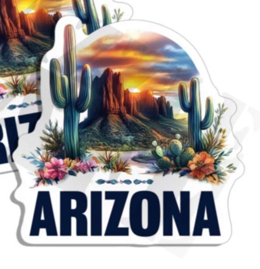 Arizona Sunset sticker vinyl decal desert cactus mountains 2 PK Made in the USA