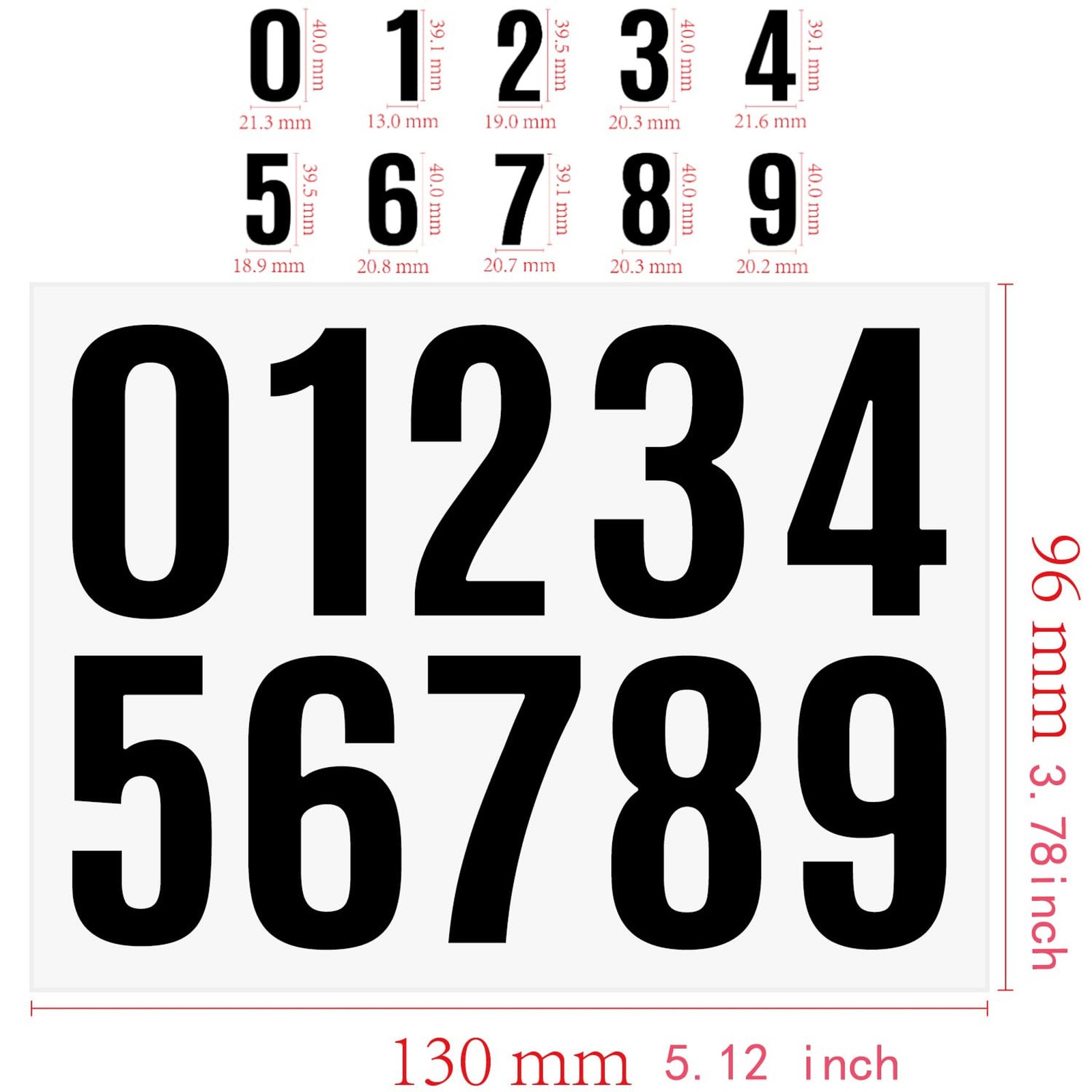 Waterproof Black Number Decals 0-9, 1.5 Inch | 8 Sheets