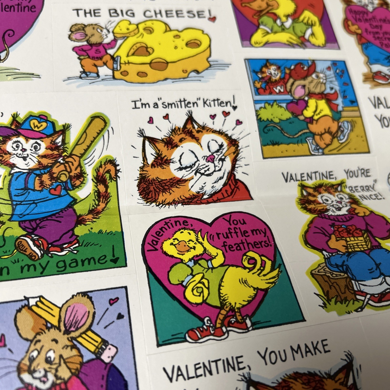 80’s Vintage Whiskers Valentine Stickers Cat Weekly Reader Kitty Duck Valentines