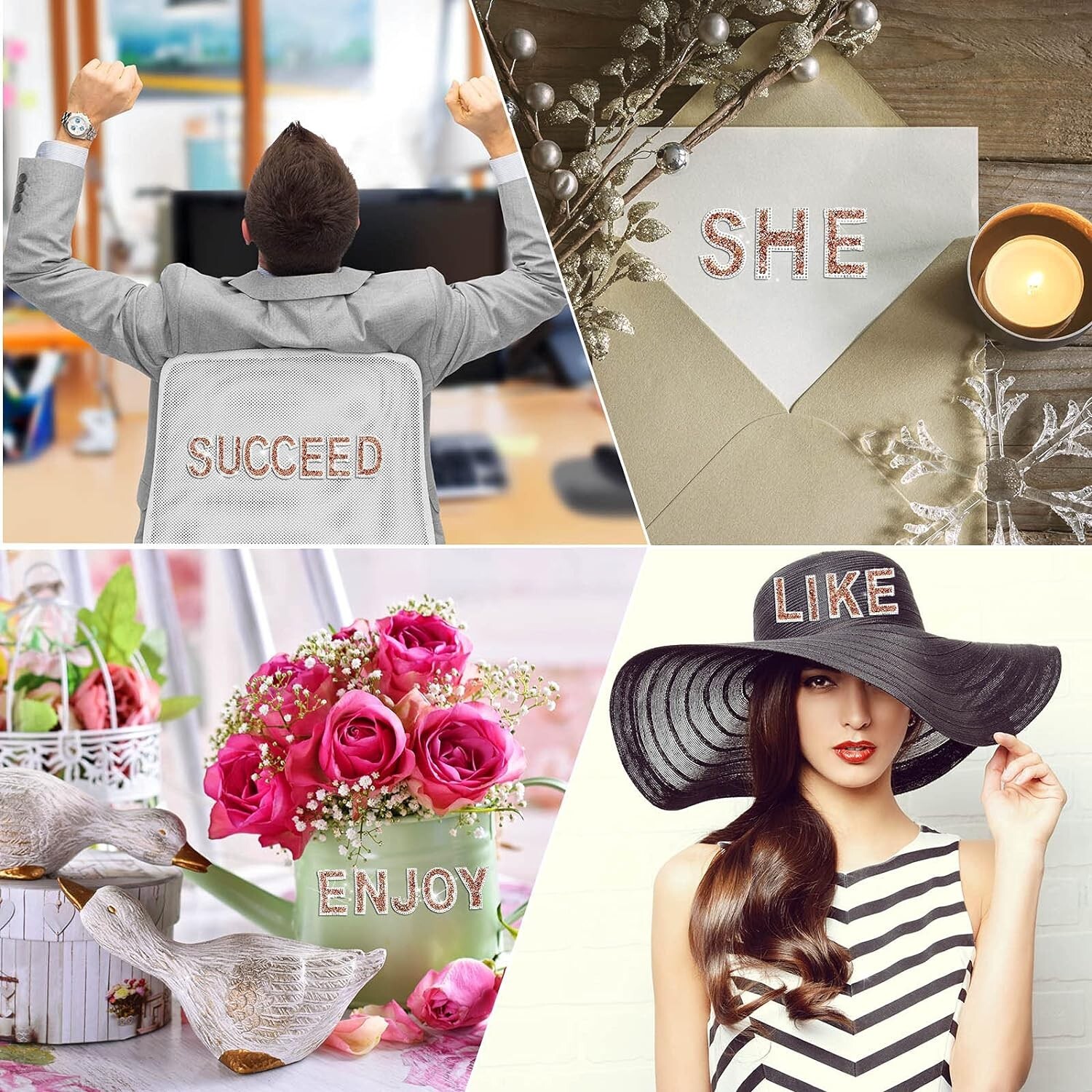 2.56Inch Rose Gold White Rhinestone Letter Number Sticker Phone Laptop Hat