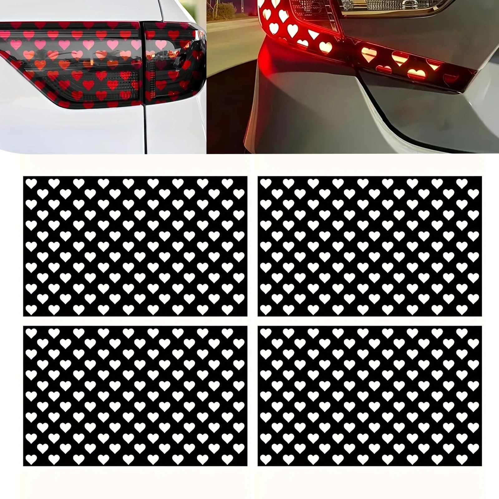 Car Heart Pattern Taillight Stickers SelfAdhesive Rear Lamp Decals, Black