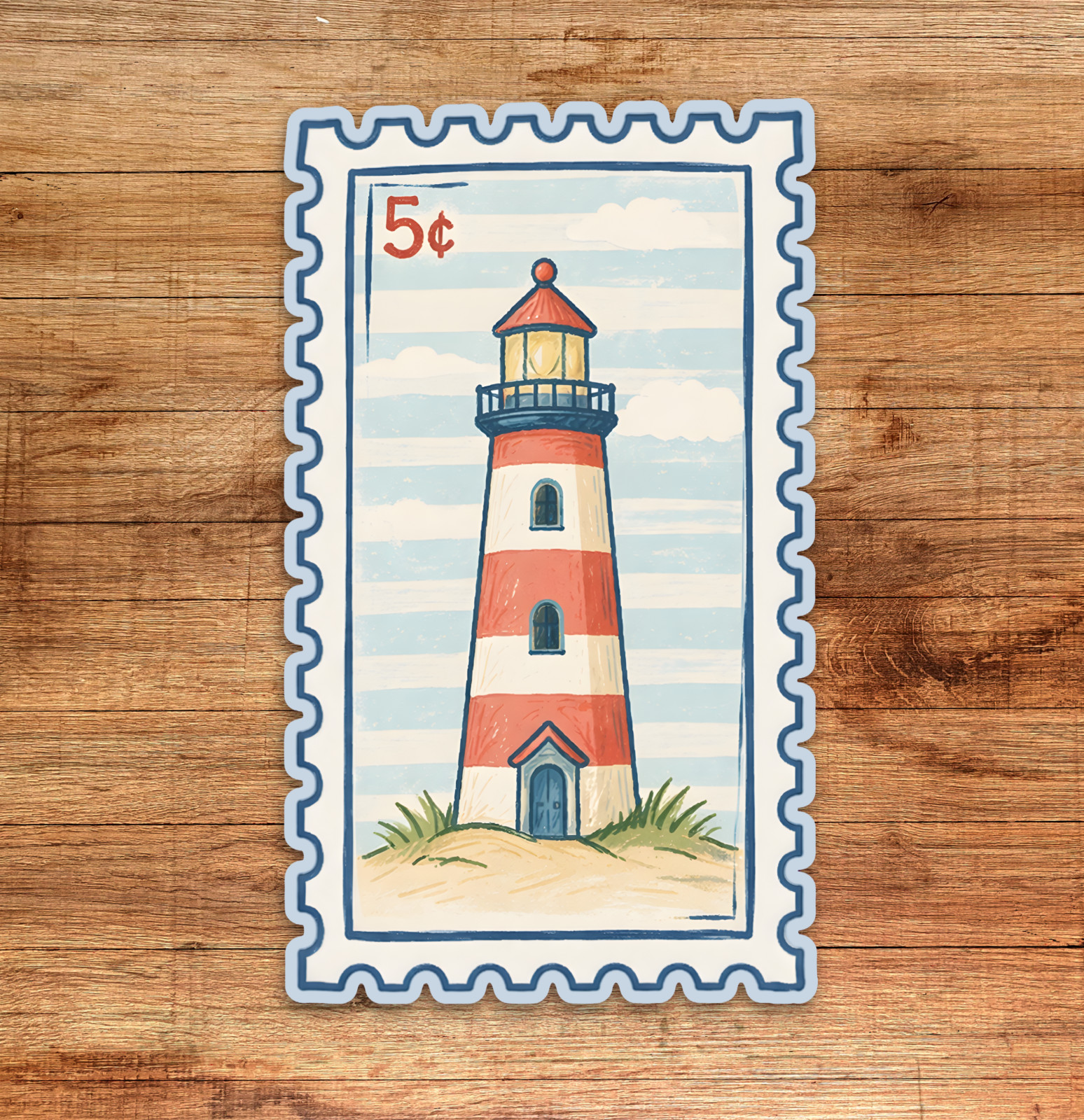 Lighthouse Ocean Vintage Stamp – Vinyl Die Cut Sticker, Waterproof Decal