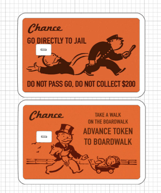 Monopoly Chance Cards ATM Debit Credit Card Skin Stickers Boardwalk Got to Jail