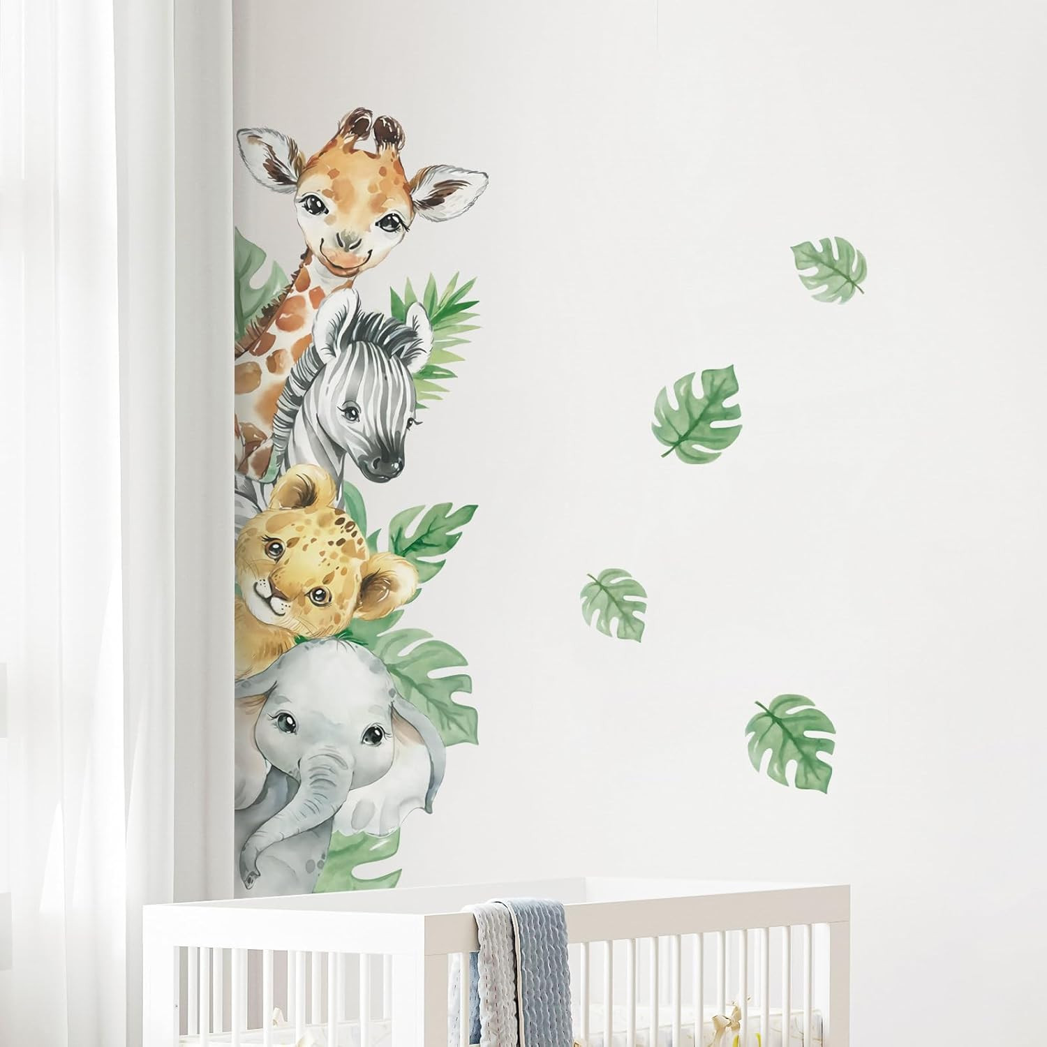 45× 23In Watercolor Jungle Animal Wall Stickers Forest Safari Animal Wall Decals